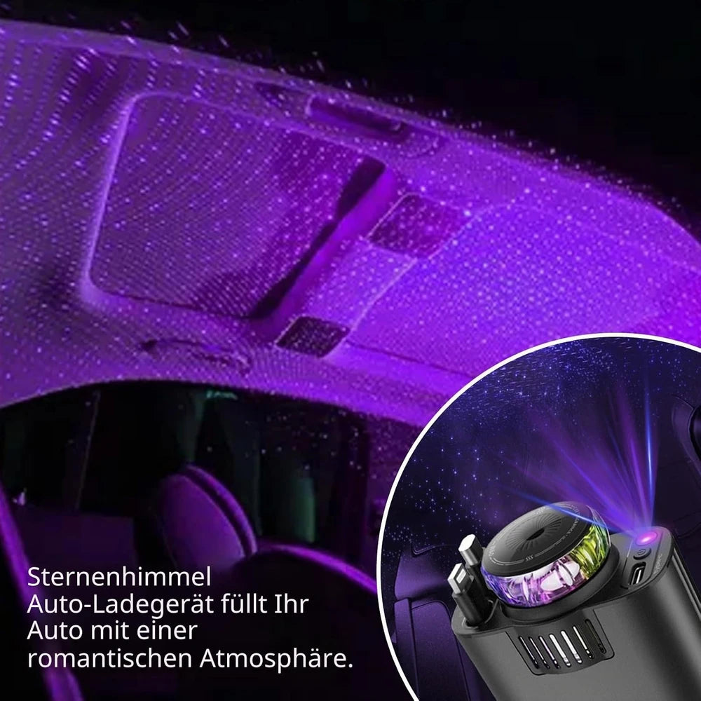 Încărcător Auto 5 în 1 cu Aromaterapie și Lumină Stelară — Cablu Retractabil, Încărcare Rapidă