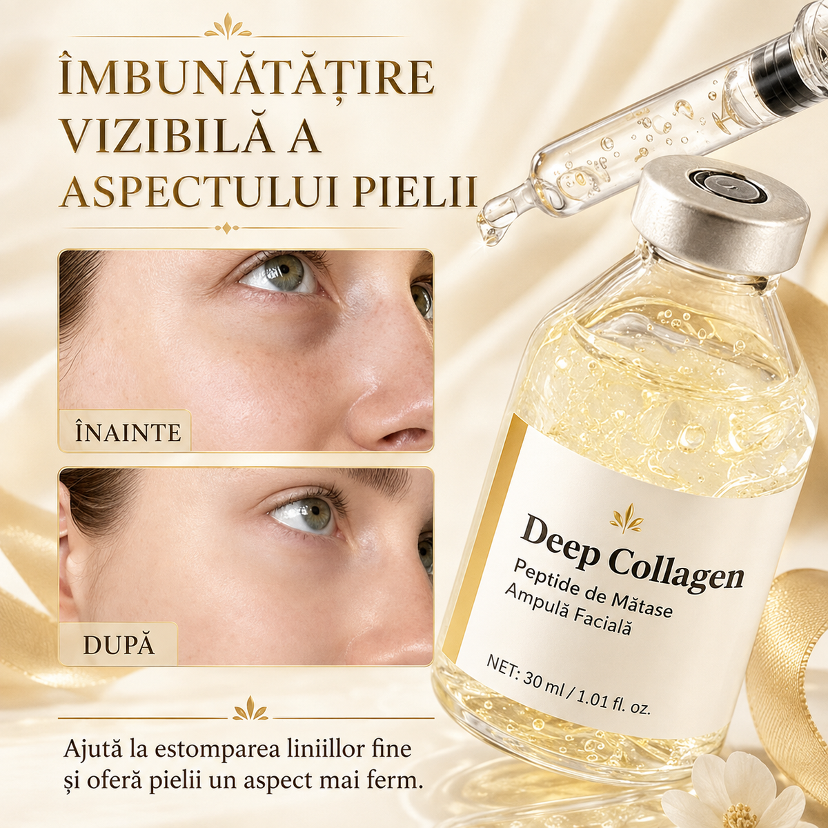 Fiolă cu colagen intens, peptide de mătase, 30 ml