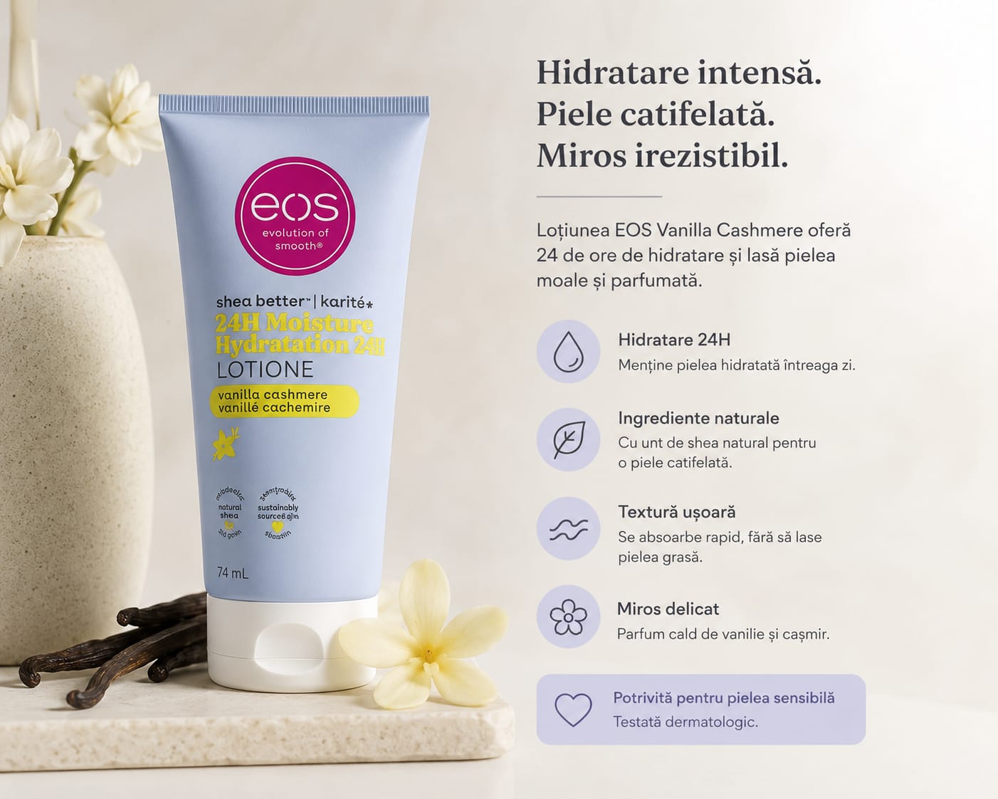 Loțiune de Corp EOS cu Hidratare Intensă 24H – 74 ml