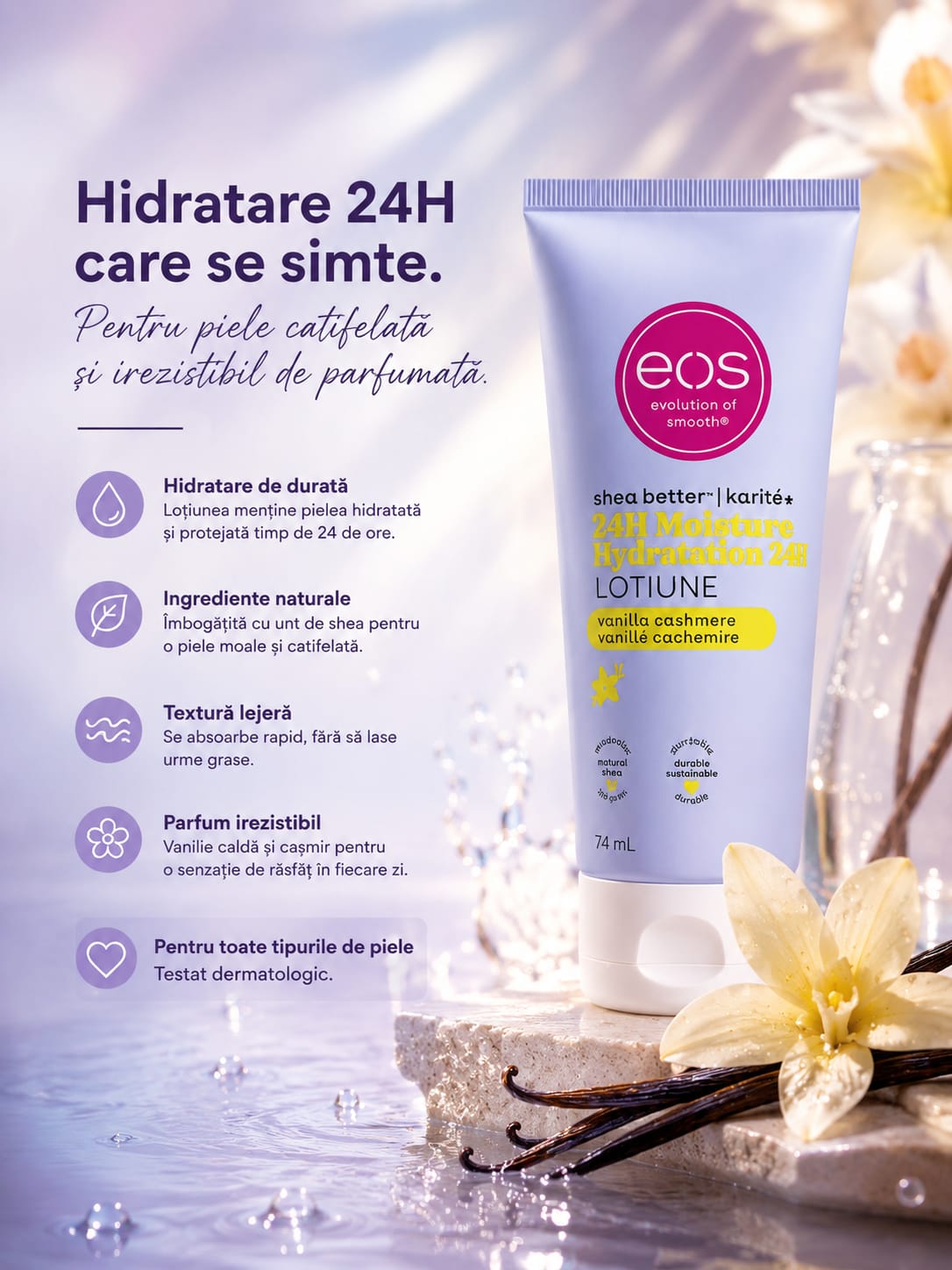 Loțiune de Corp EOS cu Hidratare Intensă 24H – 74 ml